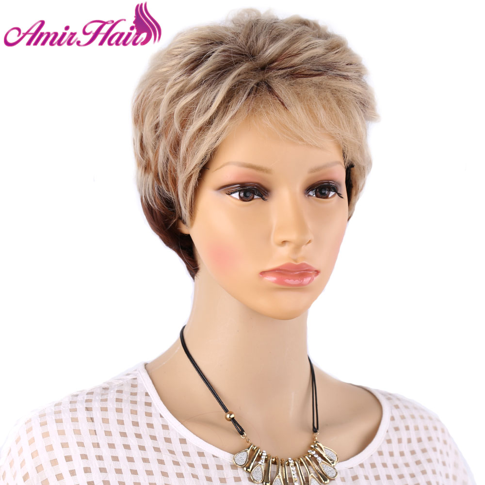 Amir Hair Short Blonde Wig Layered Curly Hair MIx Brow Straight Hair Synthetic Man Cosplay Wigs For Black Women Wig With Bangs
