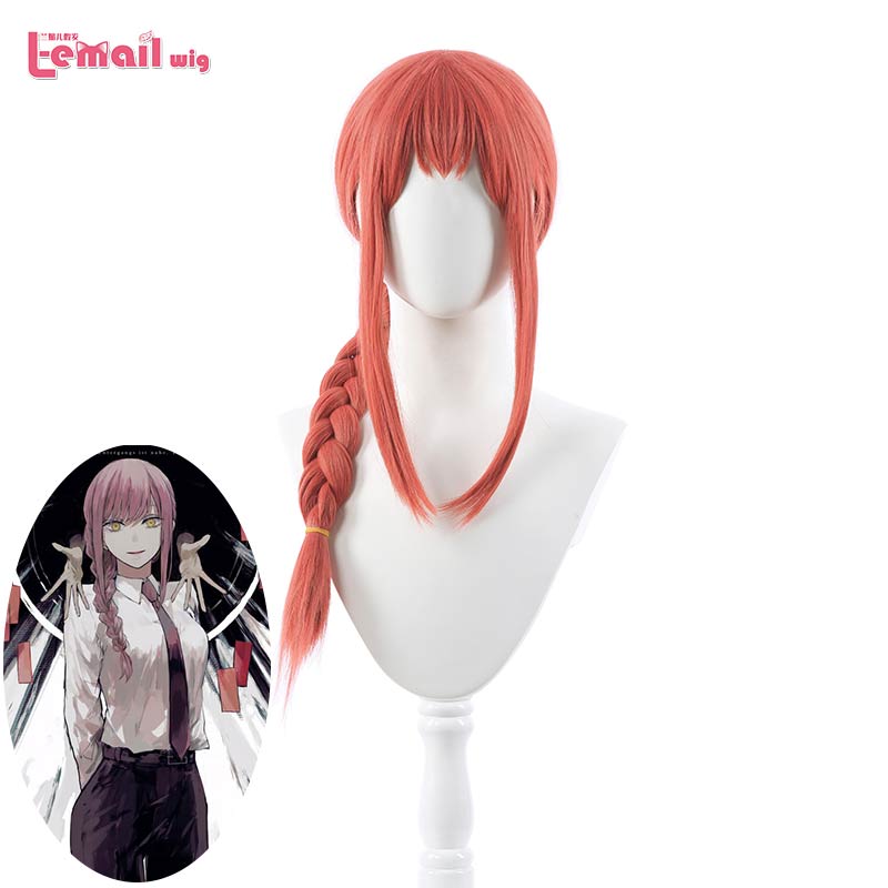 L-email wig Chainsaw Man Makima Cosplay Wigs Braided Hair Long Pink Red Wig Braids Heat Resistant Synthetic Hair Halloween Party