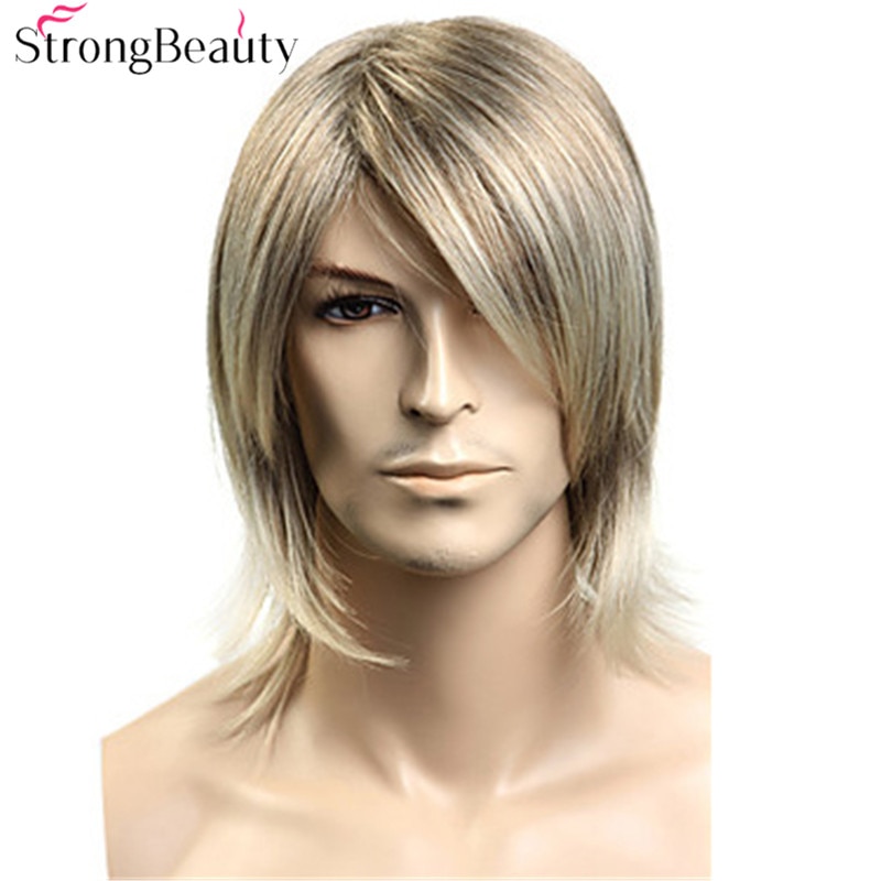 StrongBeauty Synthetic Hair Blonde Straight Wig For Men Cosplay Halloween Medium Long Wigs