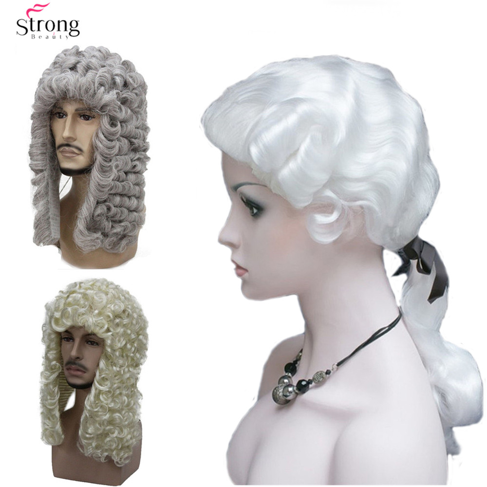 StrongBeauty Lawyer Judge Wig Cosplay Royal Grand Blonde Colonial Judge George Washington Men Costume Wig Synthetic
