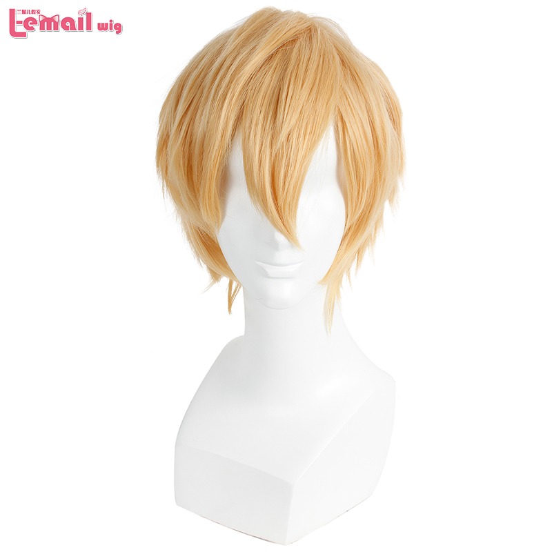 L-email wig Brand New Men Wigs 32cm/16.6inches Short Blonde Heat Resistant Synthetic Hair Perucas Men Cosplay Wig