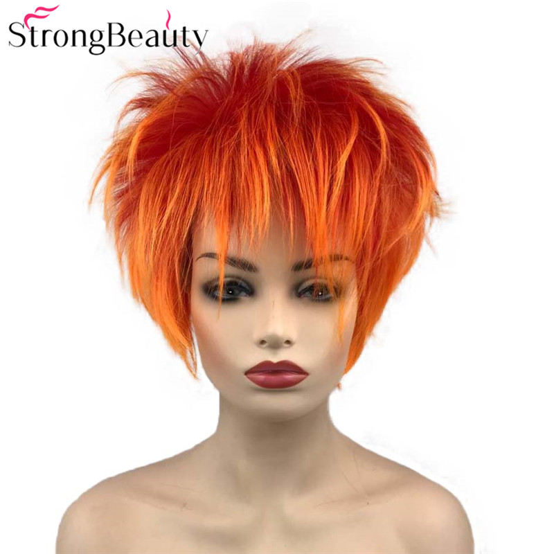 Strong Beauty Short Synthetic Wigs Orange Red Wig Men Women's Fluffy Straight Cosplay Party Wigs Heat Ok