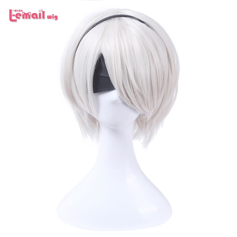 L-email wig Nier Automatas 2B 9S Cosplay Wigs White Short Men Cosplay Wigs Halloween Heat Resistant Synthetic Hair No.2 Type B