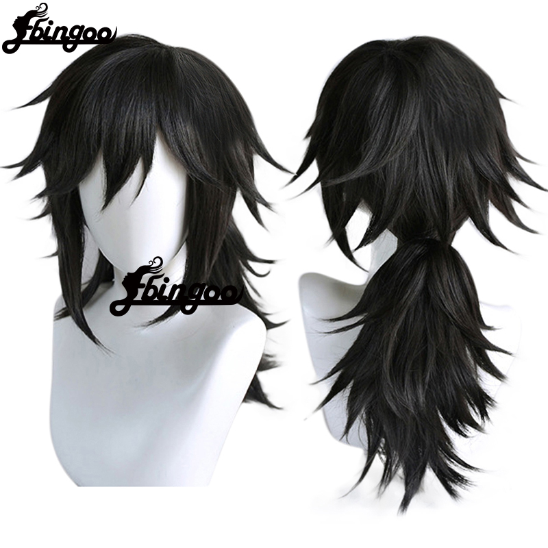 【Ebingoo】Demon Slayer Kimetsu no Yaiba Tomioka Giyuu Black Ponytail Wig Cosplay Costume Men Women Heat Resistant Synthetic Hair