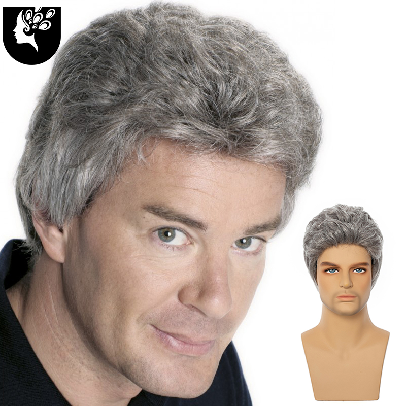 Short Synthetic Wig for White Men 8 Inch Silver Grey Hair Natural Fluffy Straight Wigs For The Aged Daily Use Your Beauty