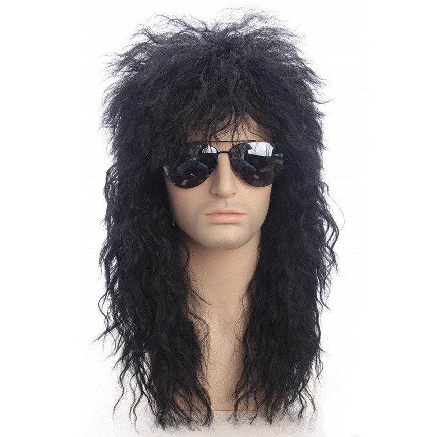 Gres Men Long Synthetic Hair Extension Wig Black Color Female Hairpiece Punk Puffy Headgear for Halloween High Temperature Fiber