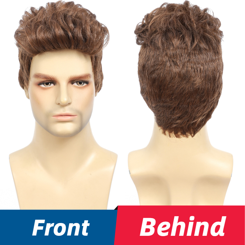 Y Demand Men Youth Wig Short Blonde Synthetic Wave Full Wigs Fleeciness Realistic Natural Toupee Hairs