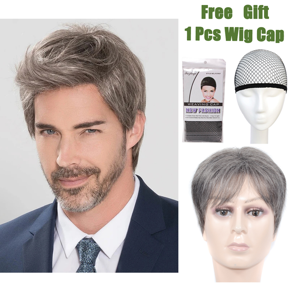 Middle-aged And Elderly Men Wig Short Straight Hair Wigs For Men Synthetic High Temperature Fiber Wigs