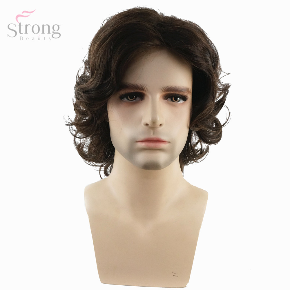 StrongBeauty Men Wig Brown Medium Curly Synthetic Natural Full Wigs