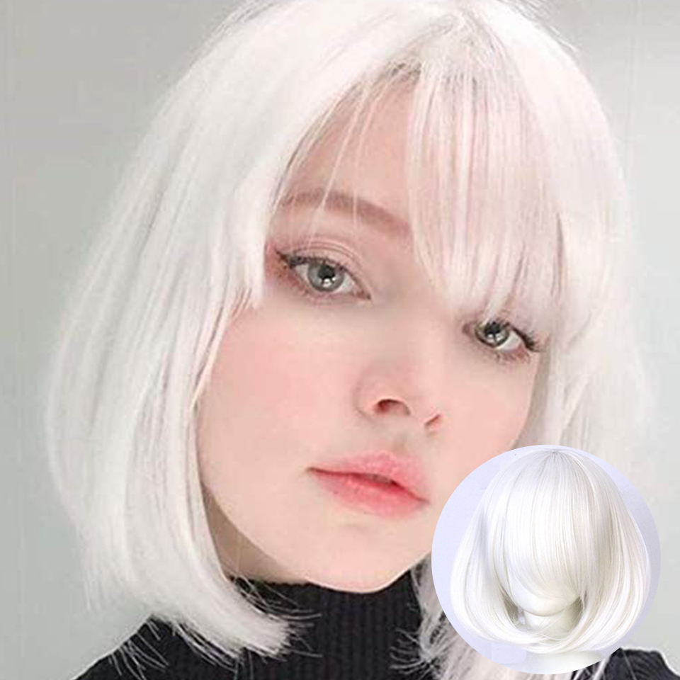 LUPU Synthetic Wig Pink Red Black Blue Purple Blonde White Wig Female Short Bob Halloween Christmas Party Cosplay Wigs For Women