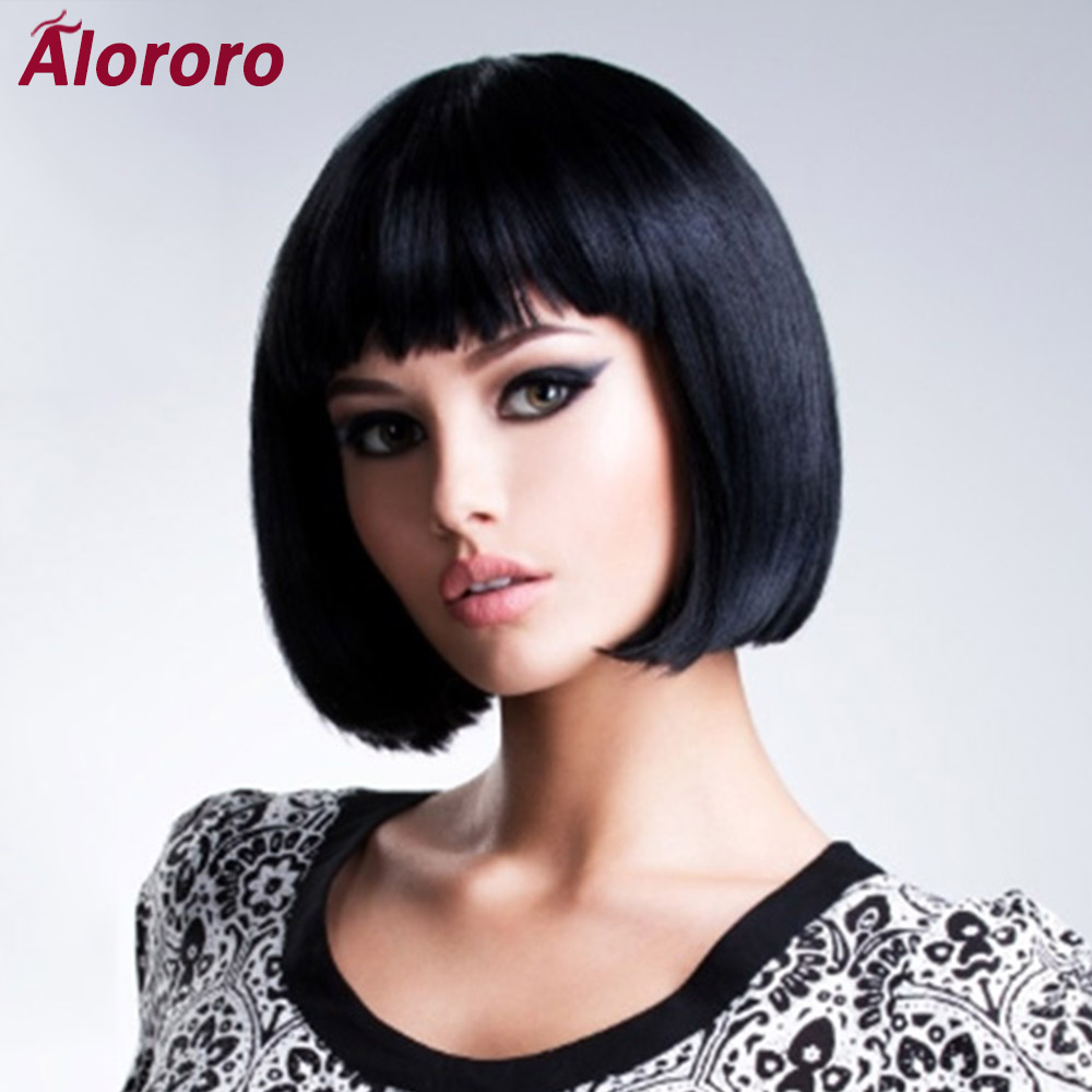 Alororo Short Synthetic Straight bob Wig for Women High Temperature Fibre Daily Available Natural Black Cosplay Wig