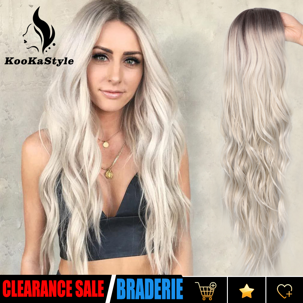 KooKaStyle Synthetic Wigs Long Wavy Wigs for Women Ombre Wigs Natural Middle Part Wig Heat Resistant Party Hair for Brizal