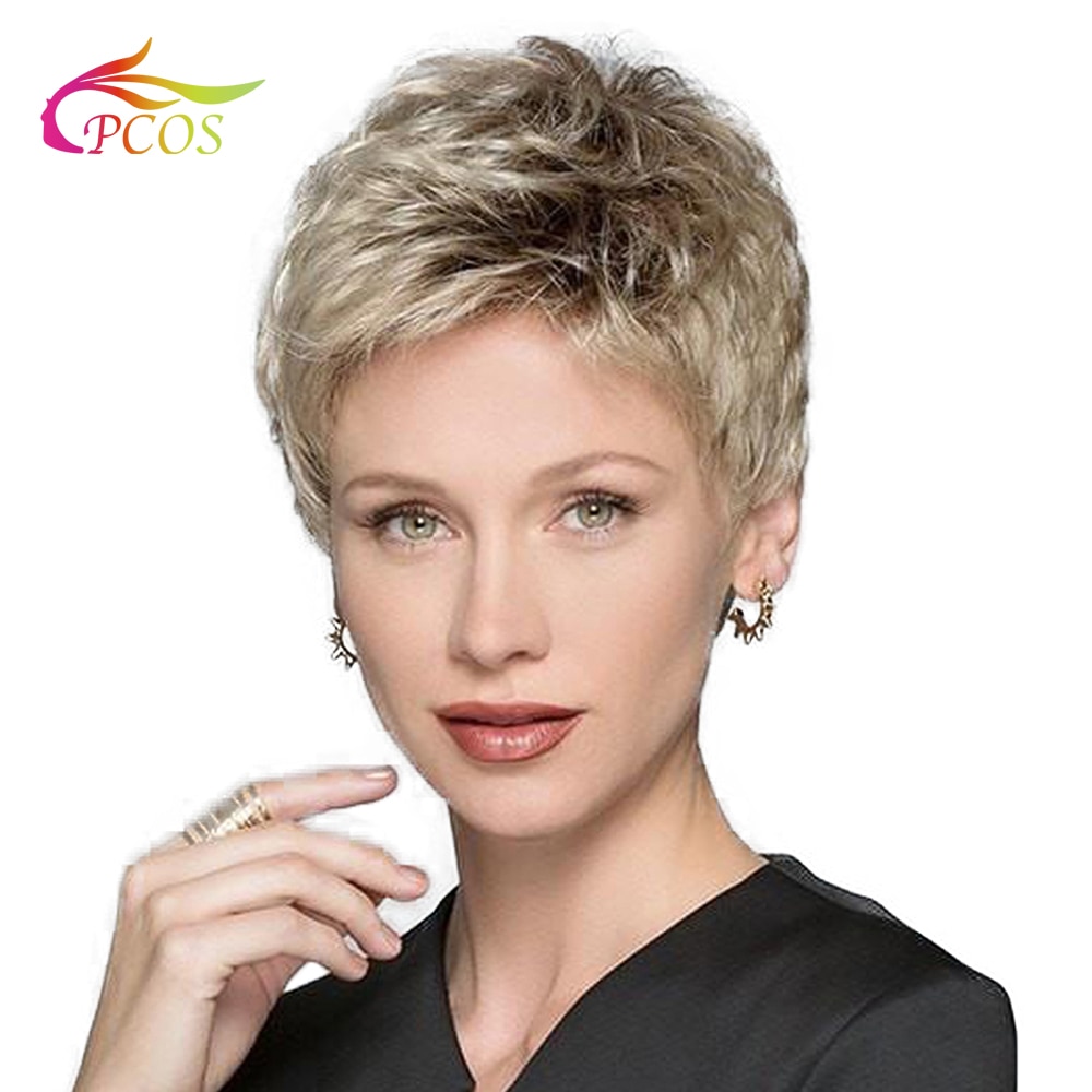 Short Synthetic Dark roots for black women Hair Natural Blonde Wigs