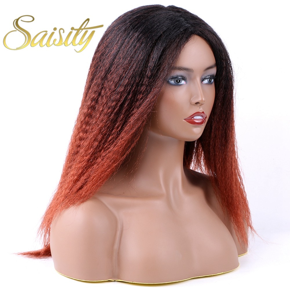 Saisity Kinky Curly Afro Hair Wigs  Ombre Synthetic Wig For Women Medium Part Women Black Natural Female Wigs