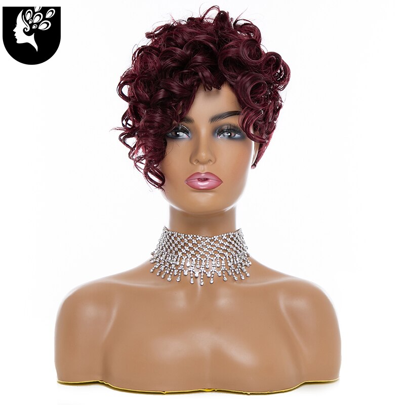 YOUR BEAUTY Short Kinky Curly Bangs Wig Afro American Wigs for Black Women Synthetic Heat Resistant Hair Daily Use