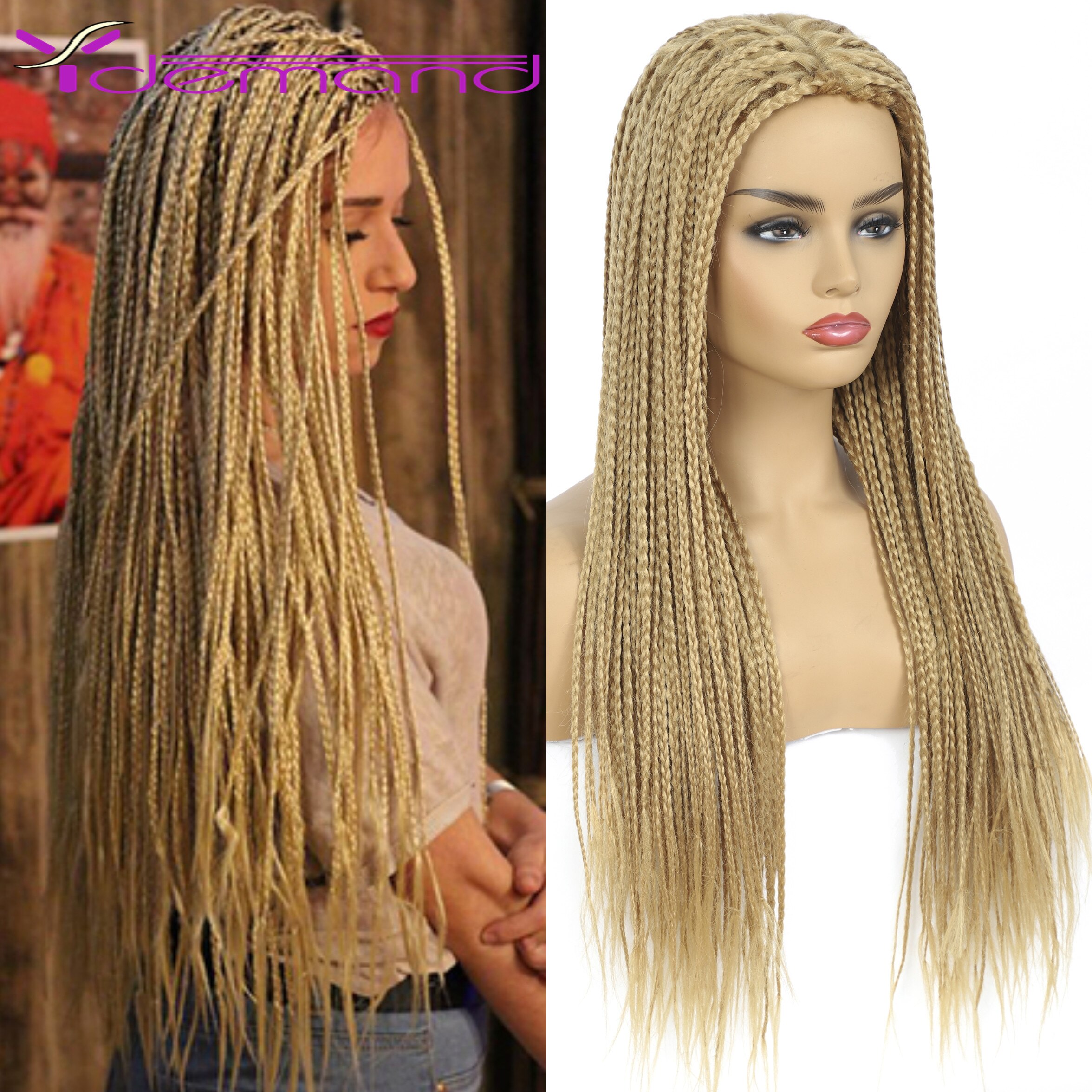 Y Demand Wigs Braids With Box Long Black Synthetic None Lace Wigs for Women Heat Resistant Cosplay Wig Two Tone Braided