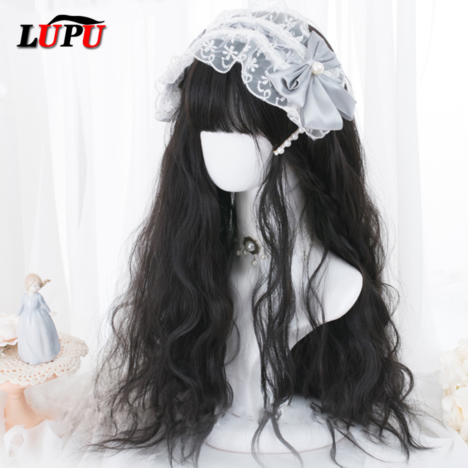 LUPU Lolita Wigs For Women Long Wave Blonde Black Pink Wig  With Bangs Cosplay Synthetic Hair Halloween High Temperture Fiber