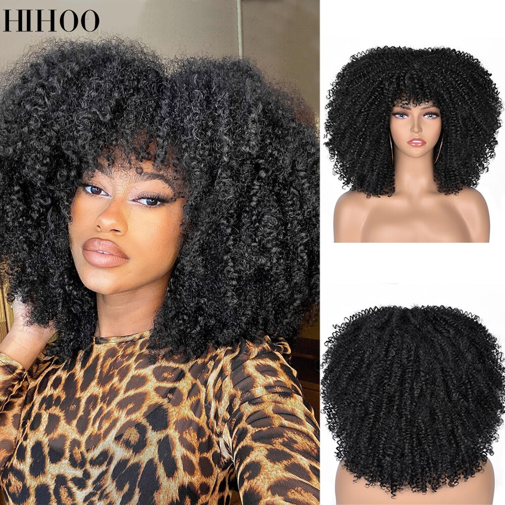 Short Hair Afro Kinky Curly Wigs With Bangs For Black Women Synthetic Natural Glueless Brown Mixed Blonde Wig Cosplay Daily