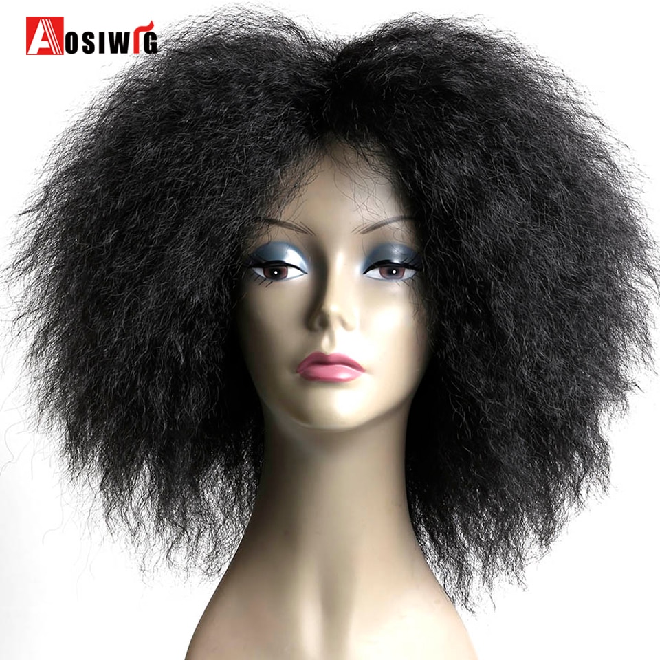 AOSI WIG Short Fluffy Hair Afro Kinky Curly Black Brown Natural Heat Resistant Synthetic Cosplay Wigs for Black Women