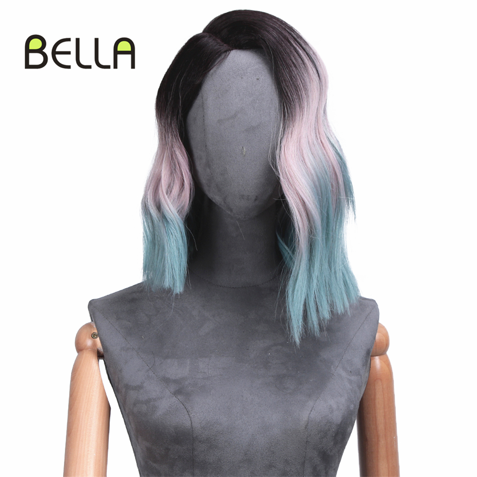 BELLA Non-Lace Wig Cosplay Party Body Pink Green Red Blonde Black Root Gradient Color Side Part Heat Resistant Wigs For Women