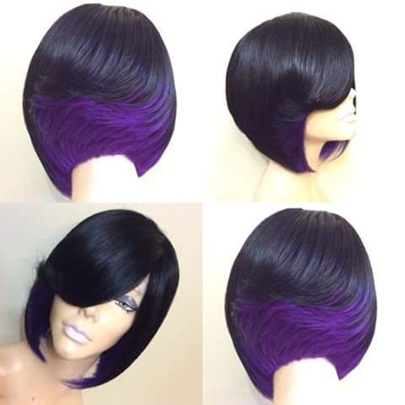Short Bob Wig for Black Women Girl Synthetic Wigs Black and Green Red Wig for Cosplay Party Daily Use Heat Resistant Fiber