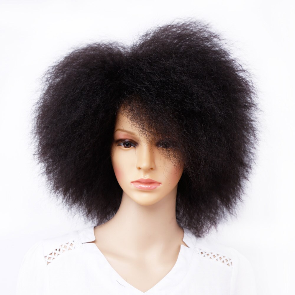 Big Afro Wig for Women African Dark Brown Black Red Color Yaki Straight Short Wig Synthetic Cosplay Hair