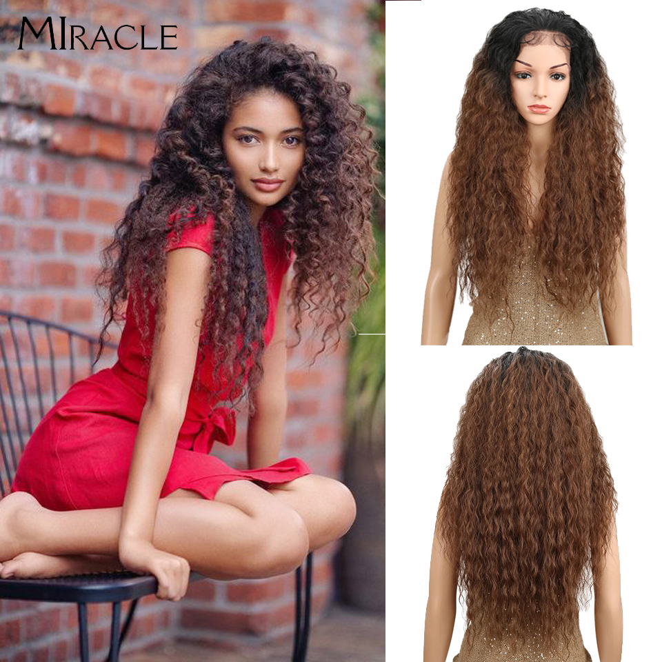 Synthetic Lace Front Wig 30Inch Curly Afro Wigs Cosplay Wig Ombre Blonde Lace Front Wig For Women Natural Wigs Miracle Hair