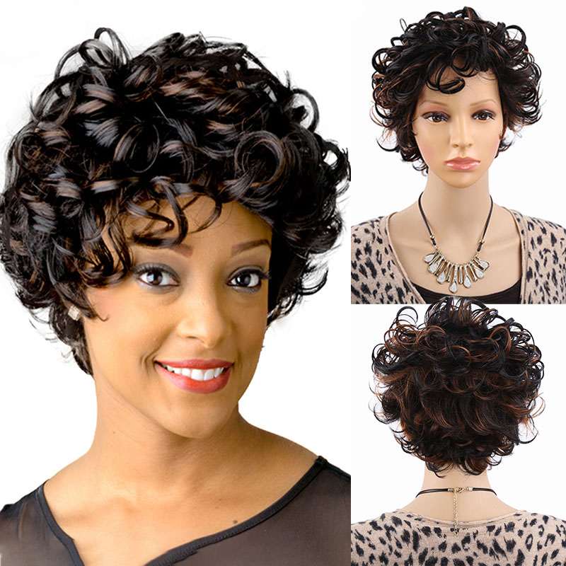 Amir Kinky Curly Wigs For Women Short Wig  Black Curly Hair Mixed Brown Afro Wig synthetic Fiber Hair Cosplay wig