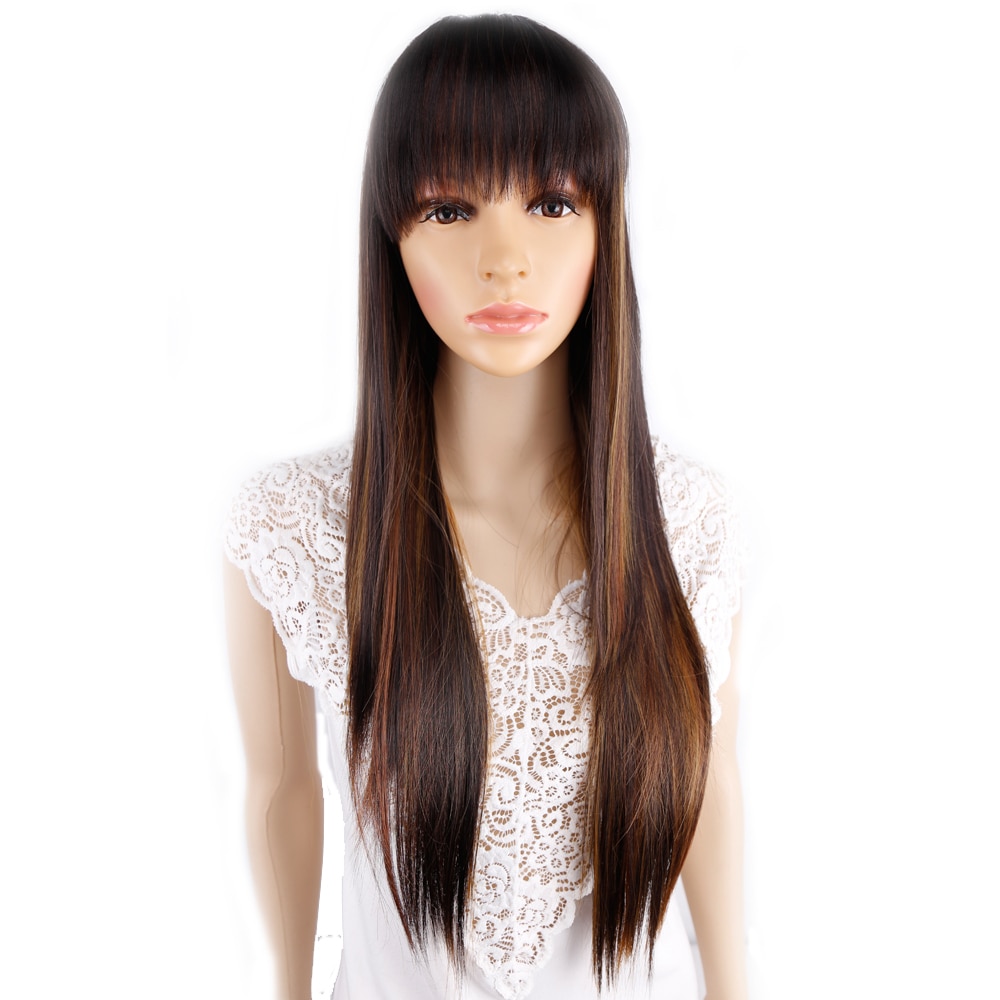 Amir Long Straight Hair wig with bangs wig for Women Omber blond Purple Black Red Brown Synthetic Hair Wigs Cosplay