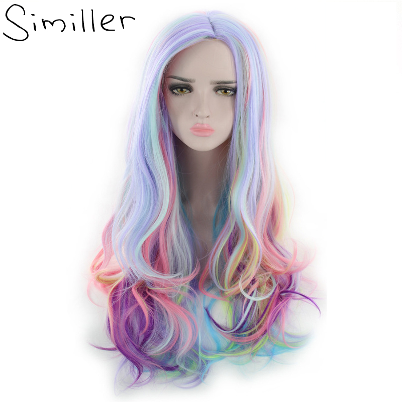 Similler Halloween Costume Wigs for Women Multicolor Long Curly Synthetic Wig Party Cosplay High Temperature Fiber Hair 24inch