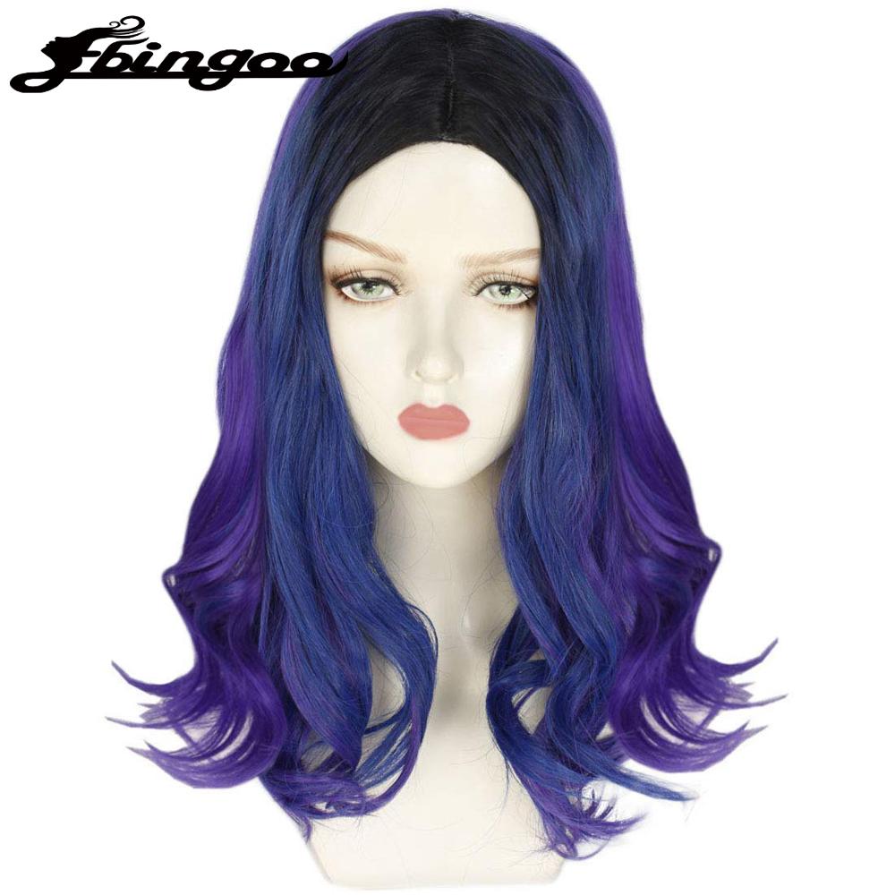 【Ebingoo】High Temperature Fiber Long Body Wave Blue Ombre Purple Synthetic Cosplay Wig Middle Part for Women Costume Party