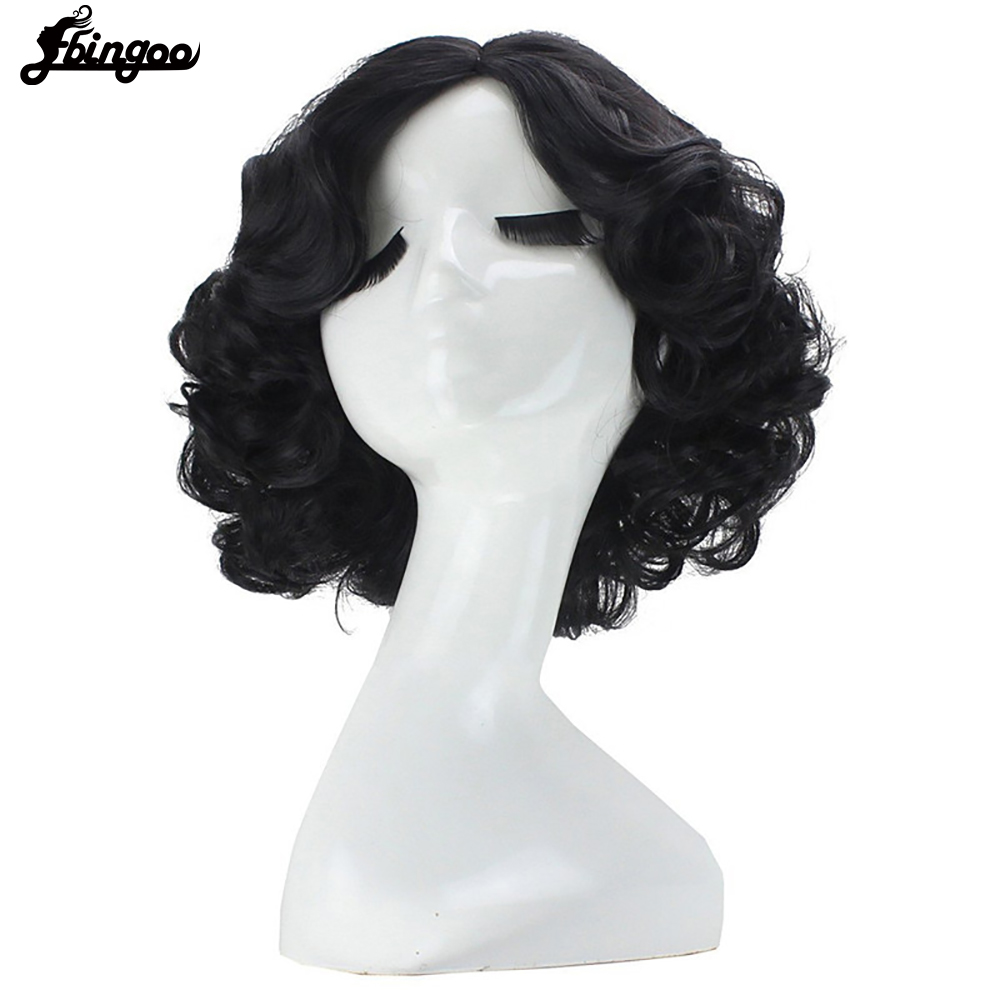 【Ebingoo】Snow White Princess Wig Black Short Curly Synthetic Cosplay Wig for Women Halloween Costume Party