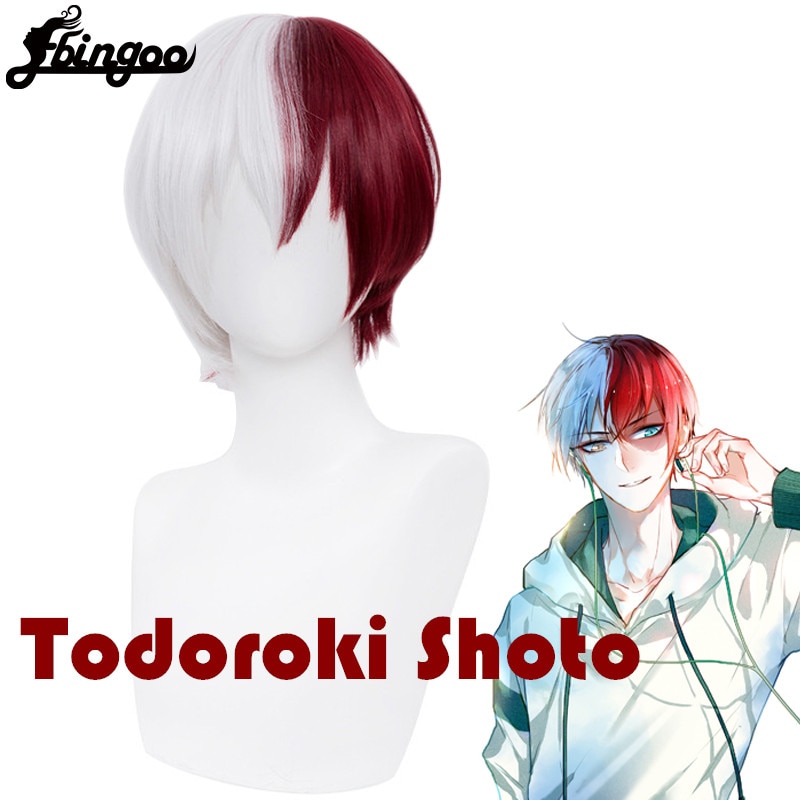 【Ebingoo】My Hero Academia Todoroki Shoto Women Long Wig Cosplay Costume Boku no Hero Academia Red and White Hair Hallow