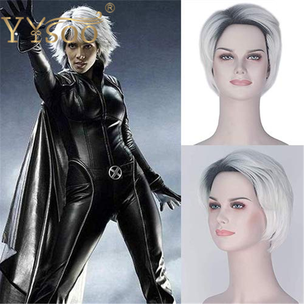 YYsoo The No Lace Cosplay Wigs For Women Female Short Straight Hair Black Gradient White Blonde Dyeing Costume Wig