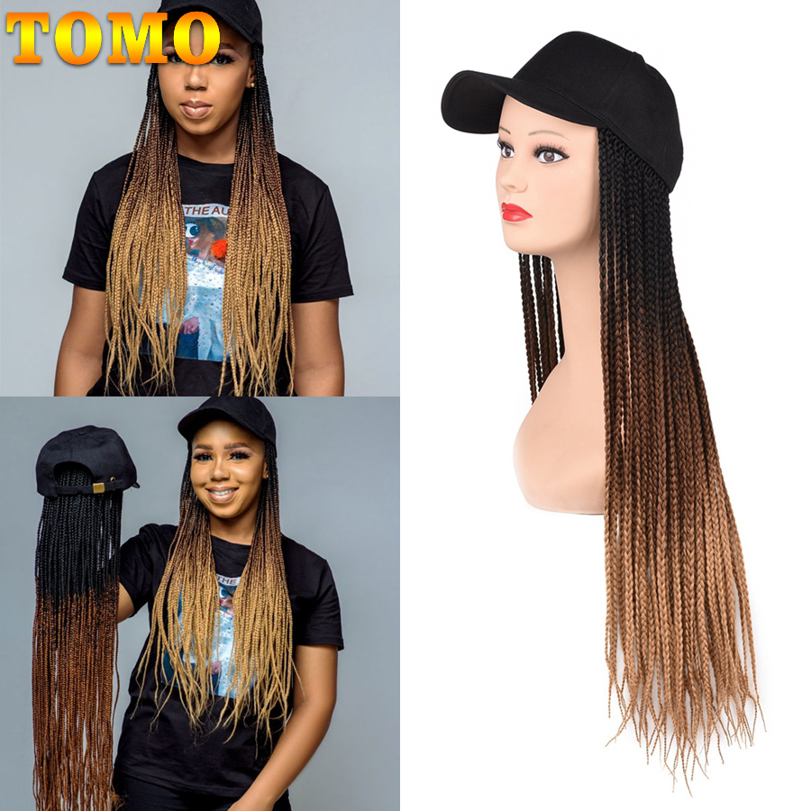 TOMO 24 Inch Long Synthetic Baseball Cap Wig with Braided Box Braids Wigs For Afro Black Women Daily Wear Hat Wig with Braids