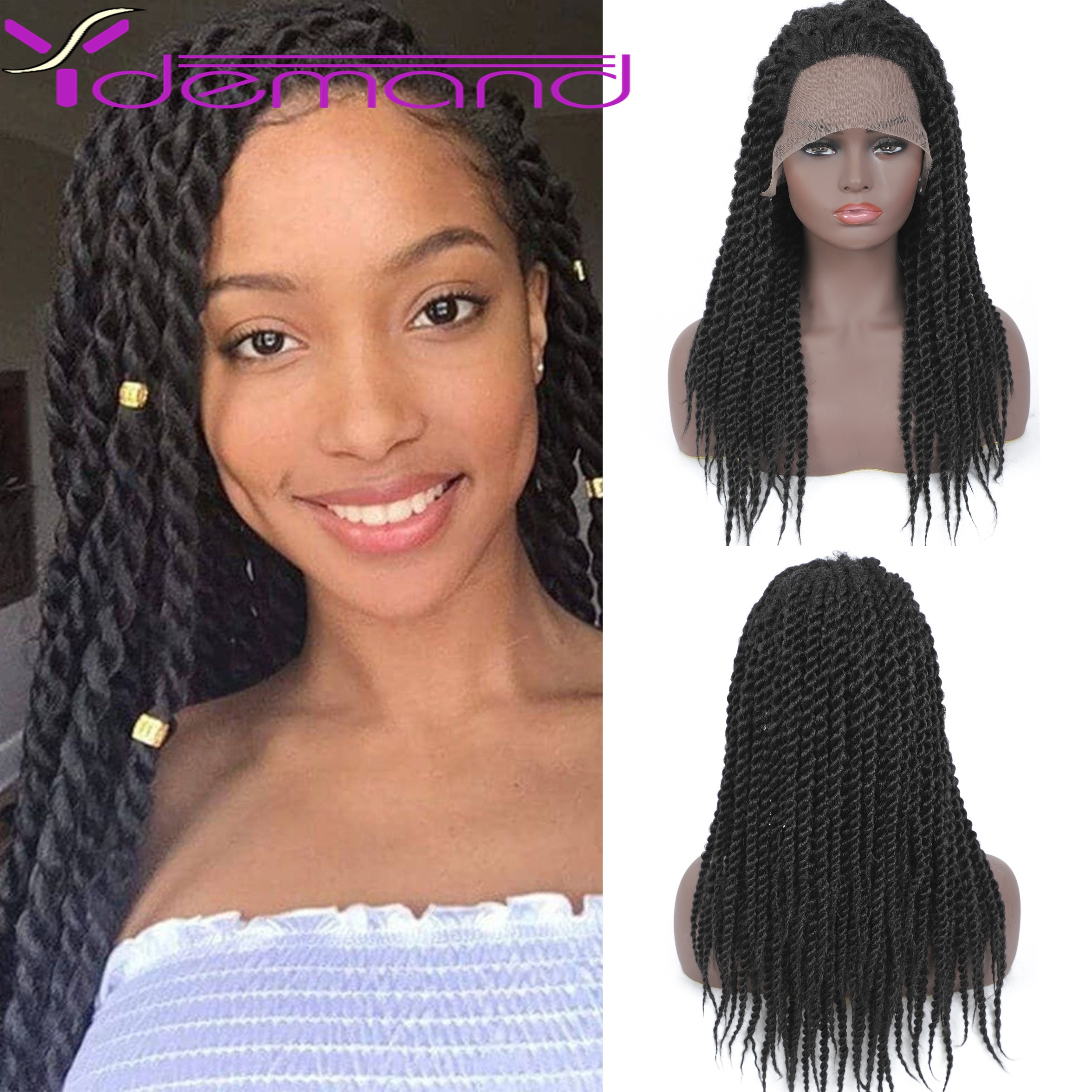 Y Demand Synthetic Lace Front Wig Afro 2x Twist Braids Wigs For Black Women Mambo Full Head Wig Braided Wig