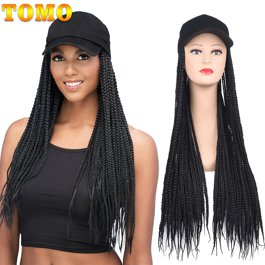 2021 New Summer Fashion Long Braided Box Braids Hair Hat Wig With For Women Female Heat Resistant Fiber Synthetic Adjustable Wig