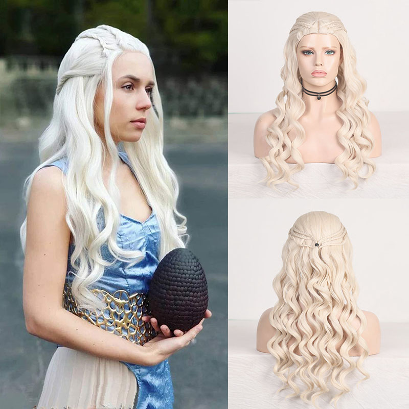 AIMEYA Pre-Braided Synthetic Wig Daenerys Targaryen Cosplay Wigs for Women High Temperature Blonde Body Wave Wig