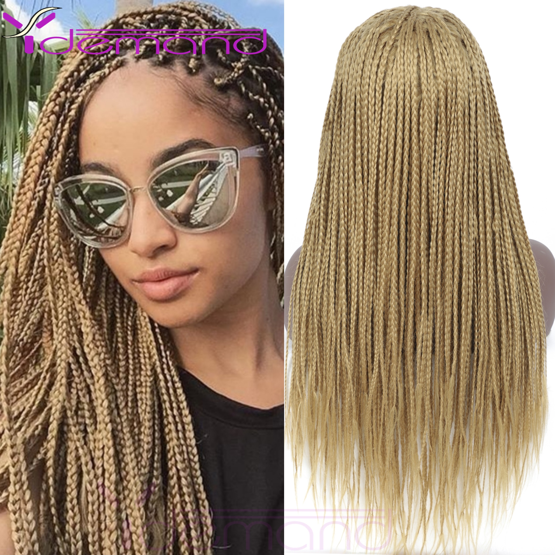 Y Demand Blonde Braided Wigs For Black Women Or Men Synthetic 3X Twist Braid Wig Crochet Hair Box Braids 2020 New