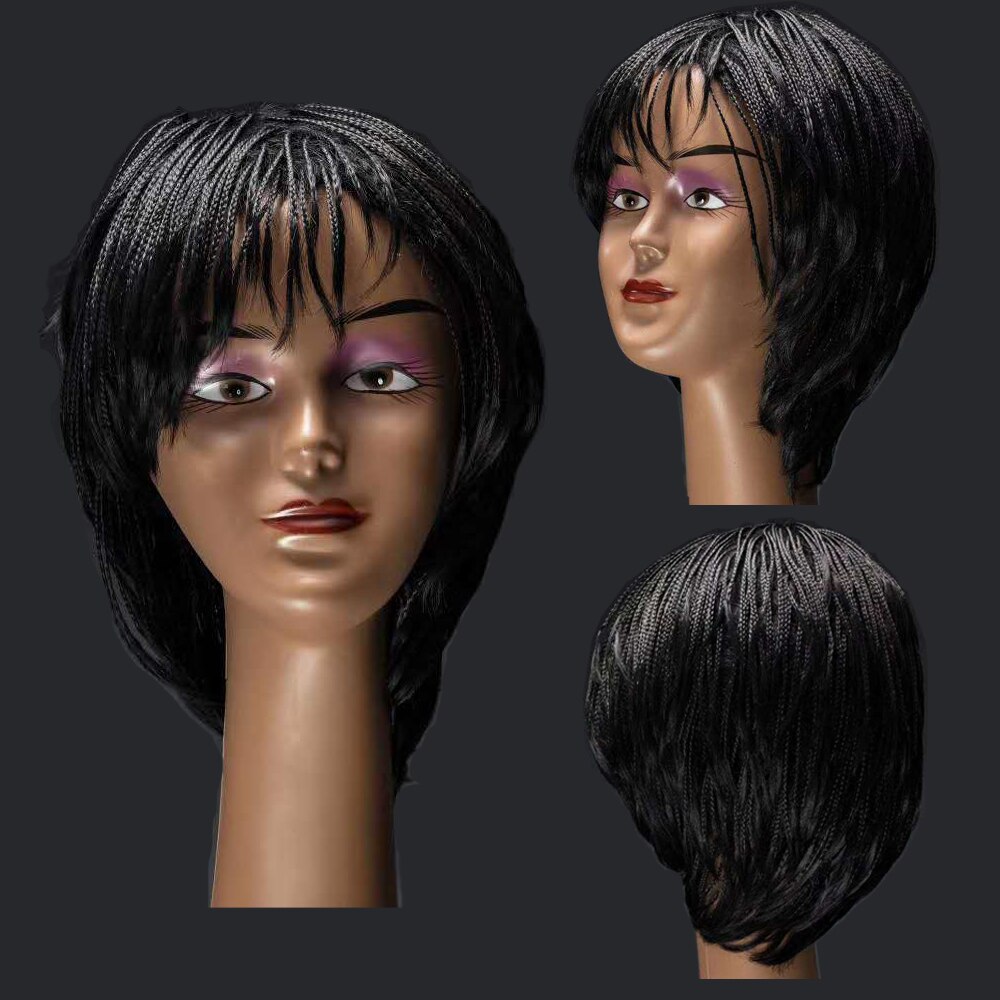 Synthetic Braided Box Braids Wig With Bangs Short Summer Bob Wig Heat Resistant Fiber Hair For Black Women Cosplay Natural