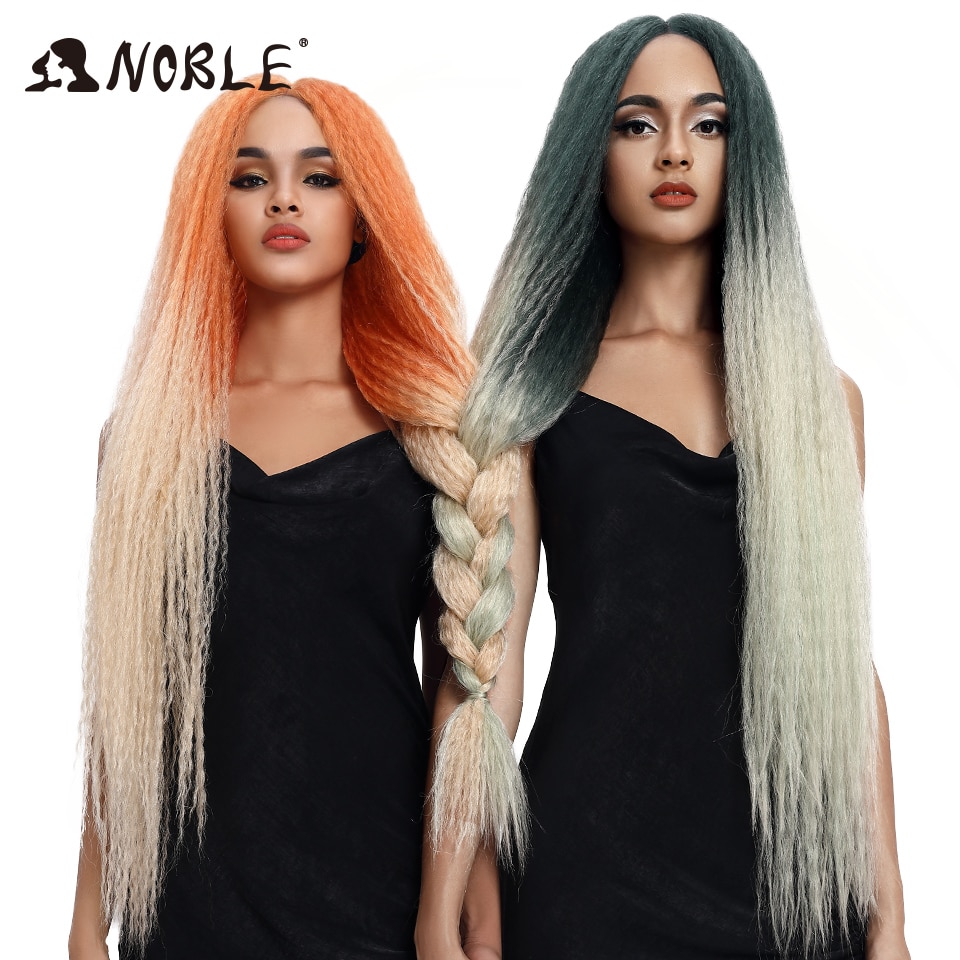 Noble Cosplay Wig Long Braided Wig 38inch Synthetic Lace Front Wigs For Women Pink Green Wig Lace Front Wigs For Black Women