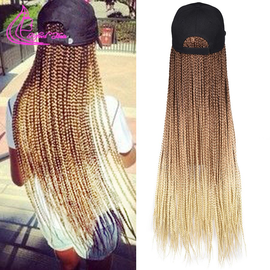 24inch Long Synthetic Braids Wig Baseball Cap with Braided Box Braids Wigs Black White Women Daily Wear Blue Green Brown Red