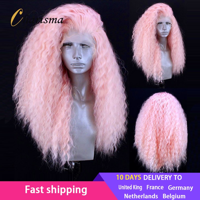 Charisma Pink Wig Long Curly Afro Wigs Synthetic Lace Front Wig High Temperature Fiber Hair Lace Wigs For Women