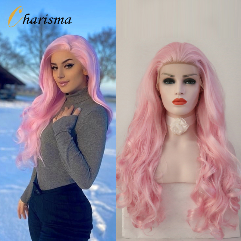 Charisma Pink Wig Long Wavy Hair Synthetic Lace Front Wig Natural Hairline Free Part Lace Wigs for Women Cosplay Wig