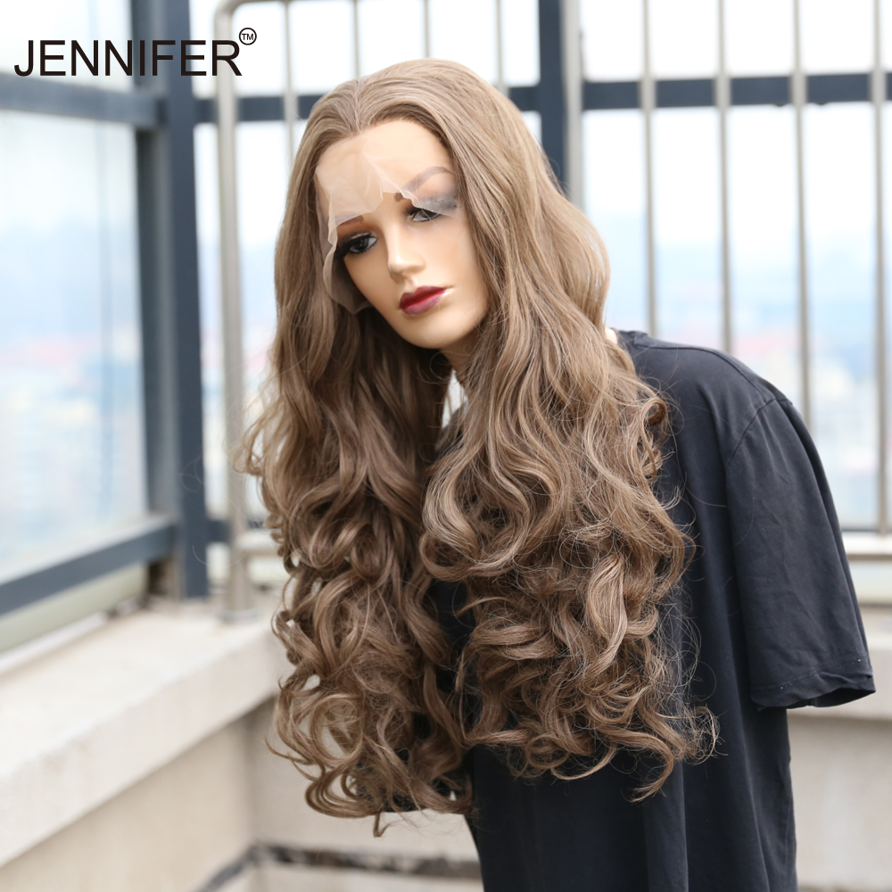 Long  Wavy Synthetic Lace Front Wigs for Women Pink Brown Color   High Temperature Fiber  Hair Cosplay/Party/Daily