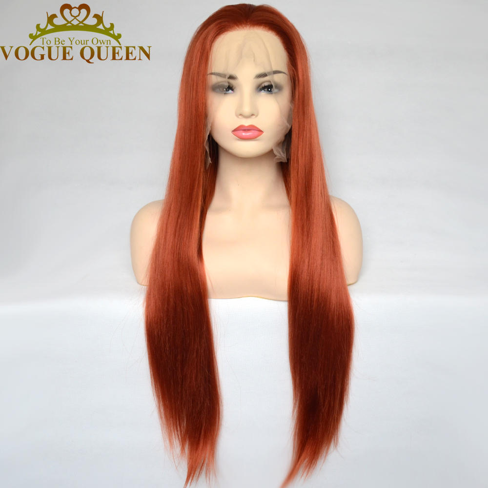 Vogue Queen Copper Red Synthetic Lace Front Wig Silky Straight Heat Resistant Fiber Daily Wear For Women