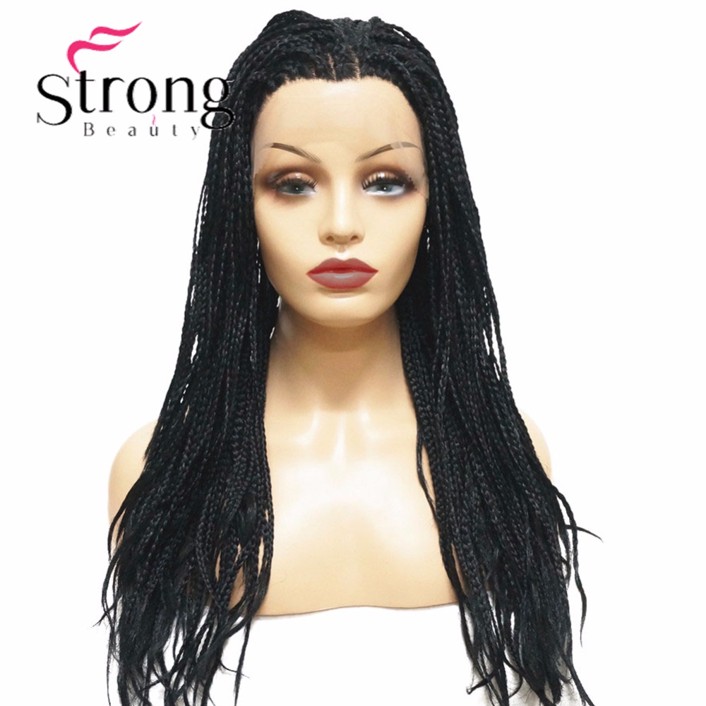 StrongBeauty Twist Braid Lace Front Long Black Wig  Synthetic Braided Box Braids wigs for women