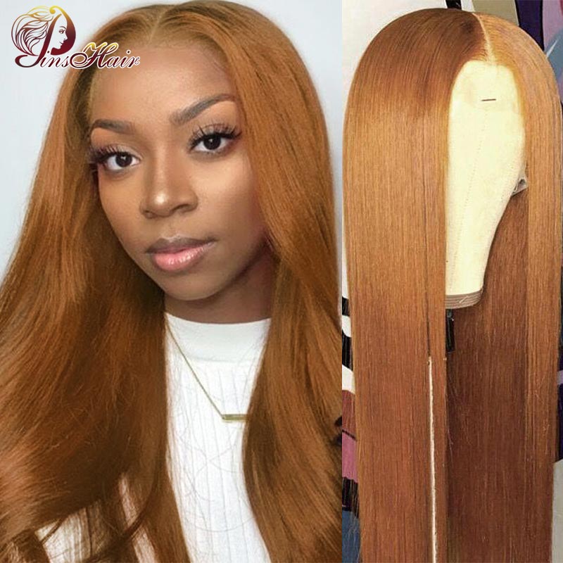 Honey Blonde Lace Front Wig Human Hair Pre-Plucked Brown Straight Lace Front Wig Remy Hair 13x1 Lace Part Peruvian Pinshair 180%