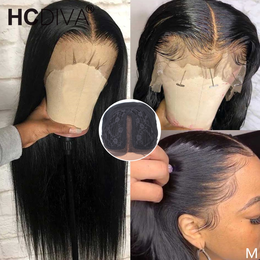 Middle Part Lace Wig 30inch T Part Straight Lace Part Wig 13*1 Remy Brazilian Straight Human Hair Wig Pre Plucked With Baby Hair