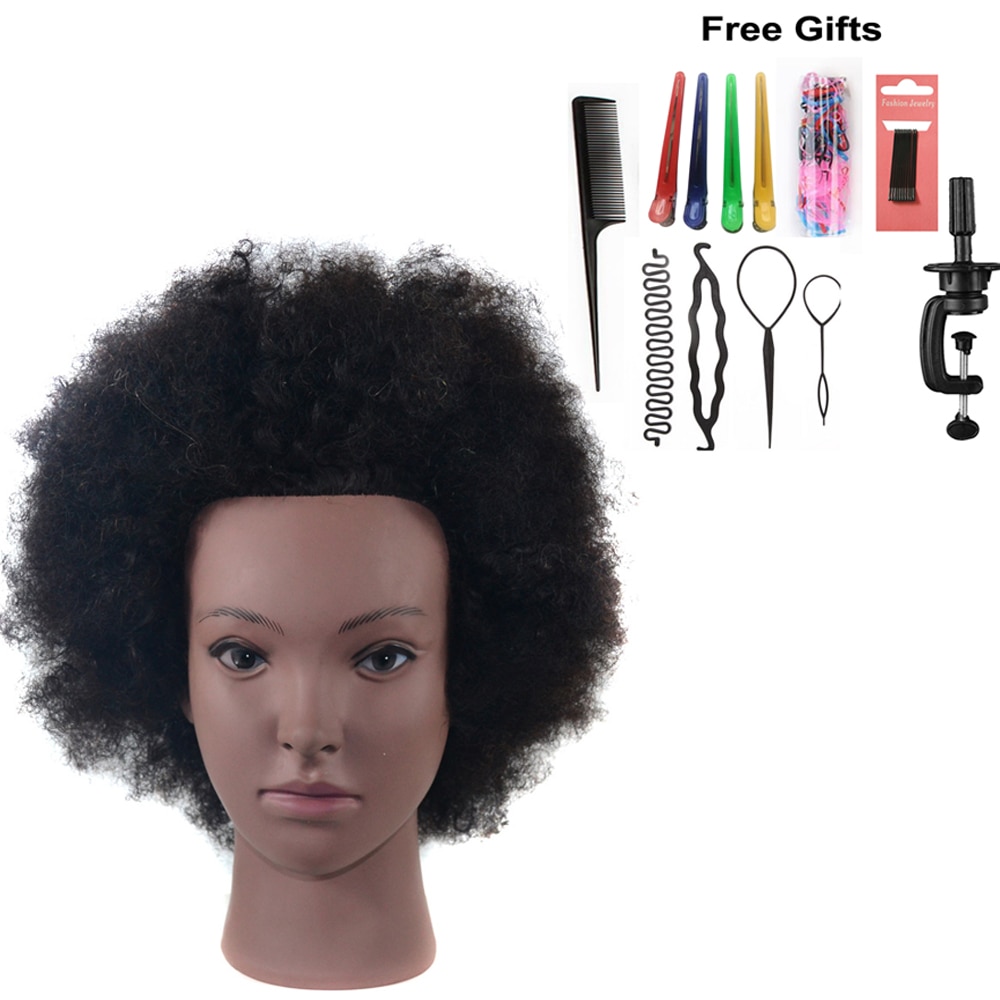 Afro Training Head Mannequin 10Inch 100% Human Hair Practice Hairstyles Dyeing Training Salon Hairdresser Wig Heads